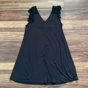 Black Lace Cap Sleeve Dress